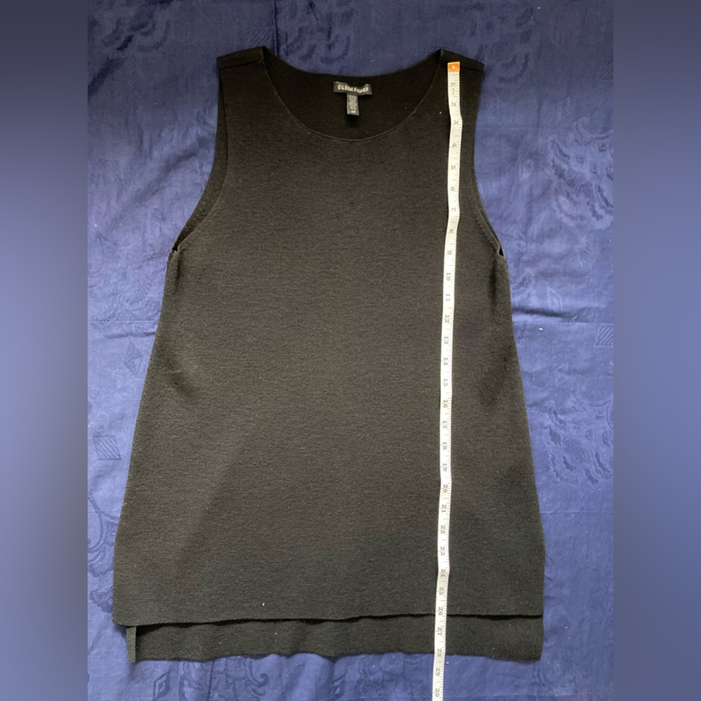 Black, Eileen Fisher, merino wool sleeveless tunic, High/low hem line, Size S